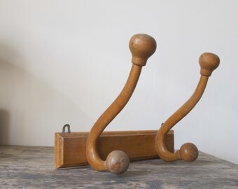 French Vintage Wooden coat Rack 4 pegs