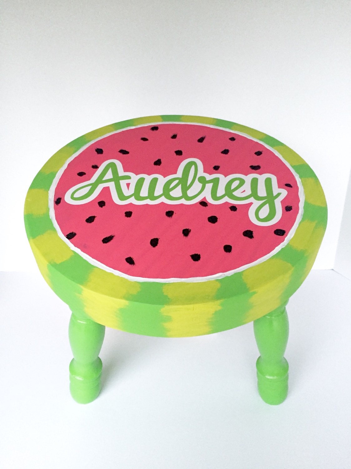 Hand Painted Watermelon Foot Stool Girls Gift by WoodWorxDesigns