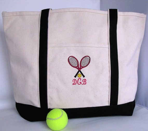 Items similar to Tennis Bag Monogrammed Tennis Tote Bag Large Black