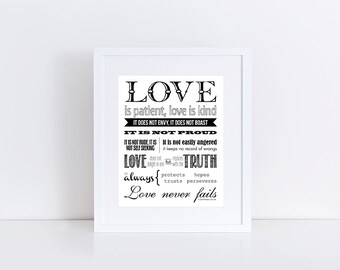 Love Is Patient, Love Is Kind, Scripture Art, Bible Verse, Christian Decor, Christian Art, 1 Corinthians 13, 8x10 Instant Download Printable