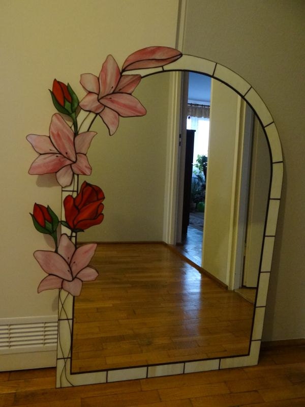 Lily & Rose Tiffany Style Stained Glass Mirror