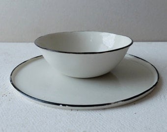 Ceramic Plate Ceramic Bowl Porcelain Bowl Dinner Plates Serving Set Black White Dishes Rustic Pottery Dinnerware Set New home gift for mom