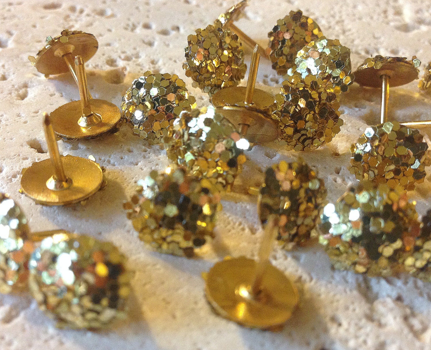 Gold glitter Push Pins Pin Thumb tacks Bulletin Board by REJUNK