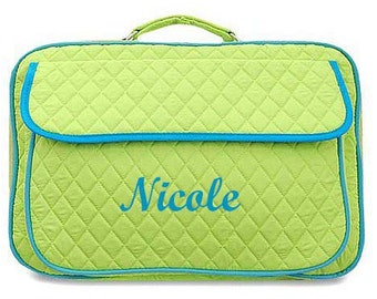 Monogrammed Laptop Case Lime with Turquoise Trim Personalized Laptop Case Embroidery Monogram Laptop Bag