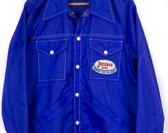 70'S MENS WORK SHIRT | Jacques Seeds Long Collar Button Up Windbreaker Raincoat / Outerwear