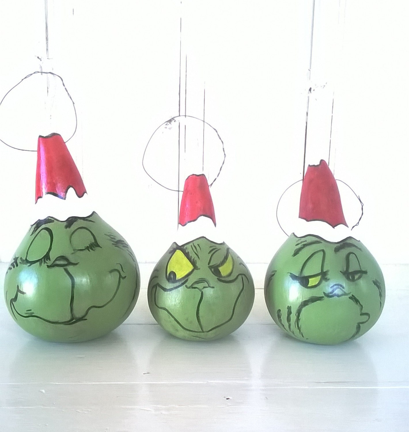 Three Grinch Gourd Ornaments Inspired by Dr. by lindafrenchgallery