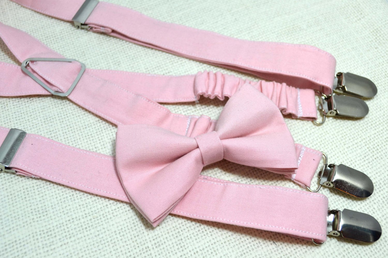 Blush Pink bow tie and Suspender Set for