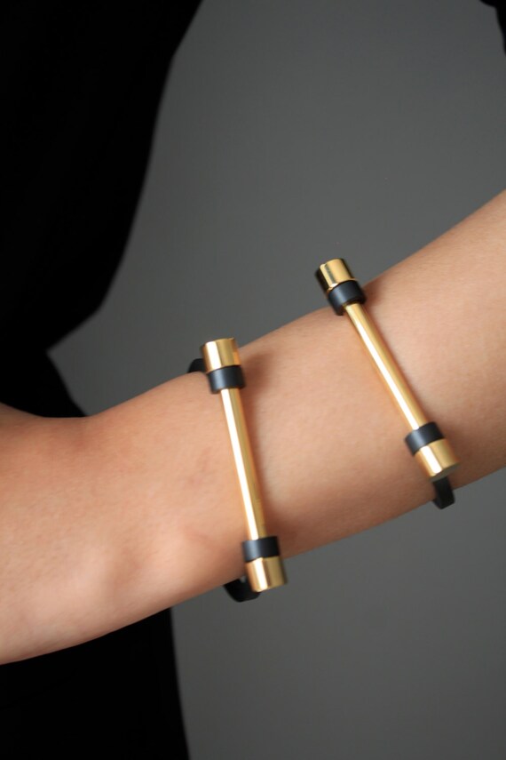 Gold Shackle Cuff Bracelet/ 24k Gold Plated/ by SusVintage on Etsy