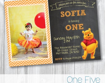 Chalkboard Winnie The Pooh Birthday Invitation - Printable (5X7)