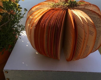 Vintage Upcycled Book Pumpkin Fall Halloween book page sculpture Thanksgiving Decor Autumn Decoration home decor shelf decoration