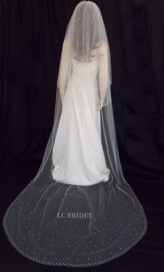 LC Brides Princess 2 Tier Sparkling Wedding Veil with Crystals - Fingertip Length