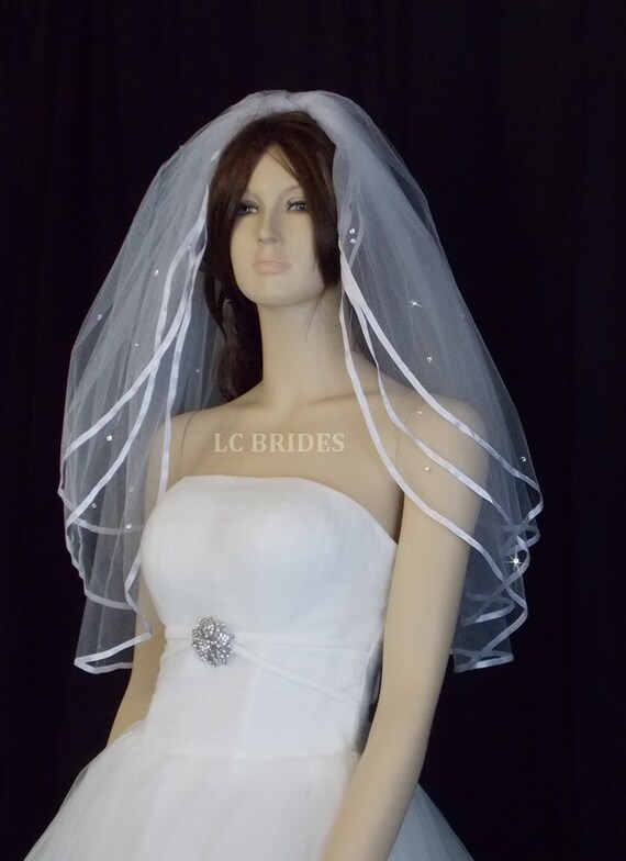 LC Brides Princess 2 Tier Sparkling Wedding Veil with Crystals - Fingertip Length