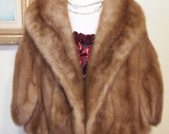 like new...elegant AUTUMN HAZE EMBA natural brown mink coat cape stole with large stand up collar sz 10-12..m15