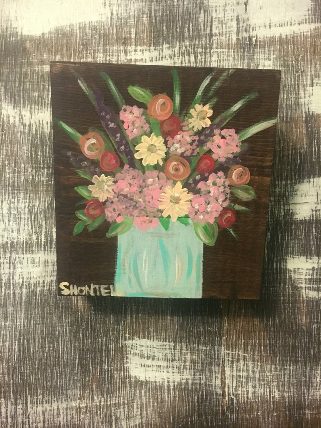 Acrylic Flower Painting Painting On Wood Wooden Flowers