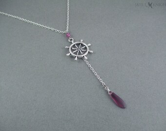 Lavender Ship's Wheel Nautical Themed Lariat Necklace - Pirates of the Caribbean - Once Upon a Time - Captain Hook