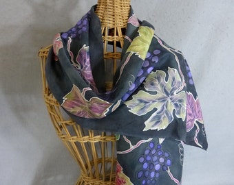 Silk Scarf "Grapevines", Hand Painted Silk Scarf
