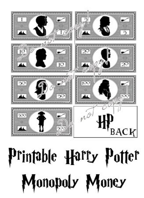 Harry Potter Monopoly Money Printable Instant by FoppishFollies
