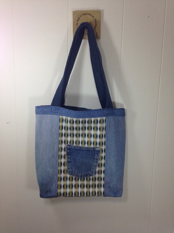 Upcycled Denim & Upholstery Fabric Tote Bag Mini by SavedbyKate