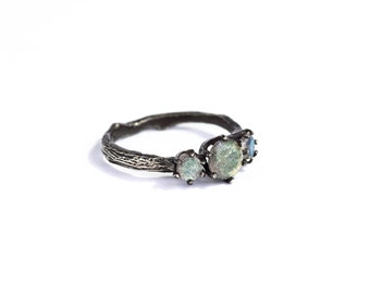 Labradorite twig engagement ring, Labradorite engagement ring, three stone ring