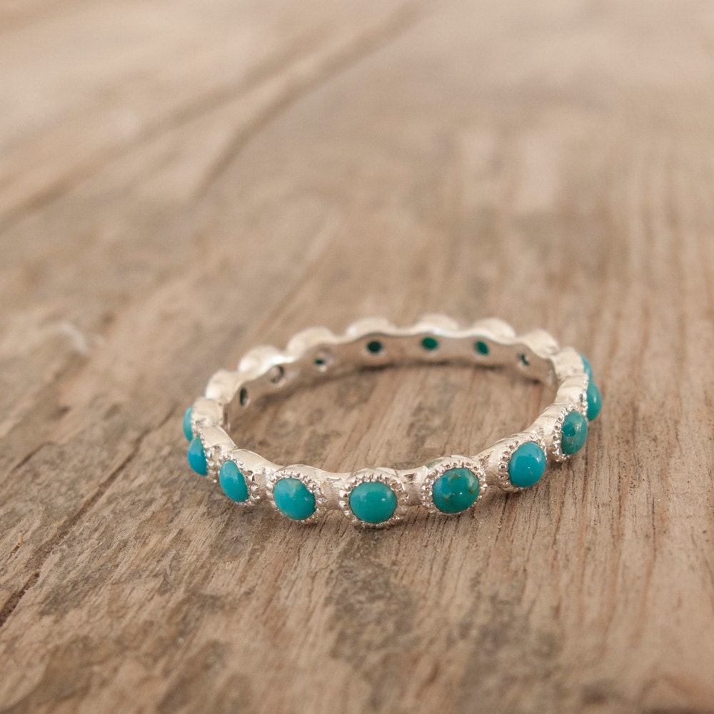 Silver Blue turquoise Ring Eternity ring Green stone ring