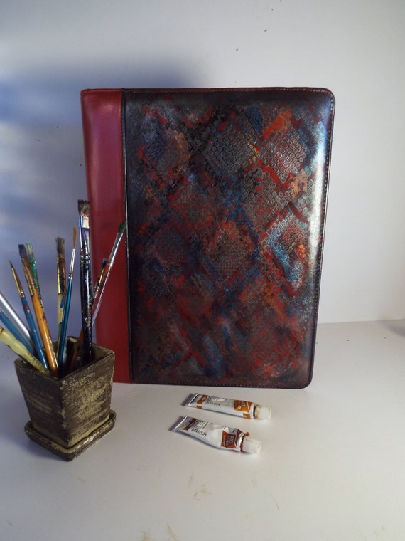 Custom Leather Portfolio/ Folder/ OOAK Hand Painted by JJsBottega