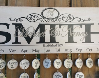 Birthday Calendar, Family Birthday Board Calendar, Wood Family Calendar Board, Celebrations Board - Monogram First & Last Names Personalized