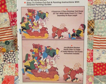 Santa's Sleigh, Wood Pattern, Elves Reindeer, Christmas Yard Scene, Prancer's Toy Overlaod, Workshoppe Original, Santa Elves Wood Pattern