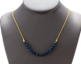 Azurite Necklace/ Azurite Jewelry/ Blue Green Necklace/ Blue Azurite Beads/ Gold Azurite