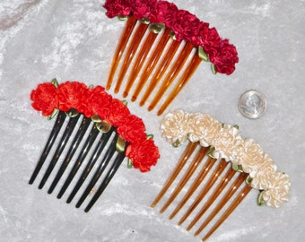 Satin Ribbon Rose Long Hair Comb Hair Fork, Color Choices