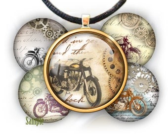 Motorcycles Old Style (Steampunk idea) - bottle cap images - 1'' circles, 25mm, 30mm, 1.25", 1.5" for Jewelry Making, BUY 2 GET 1 FREE