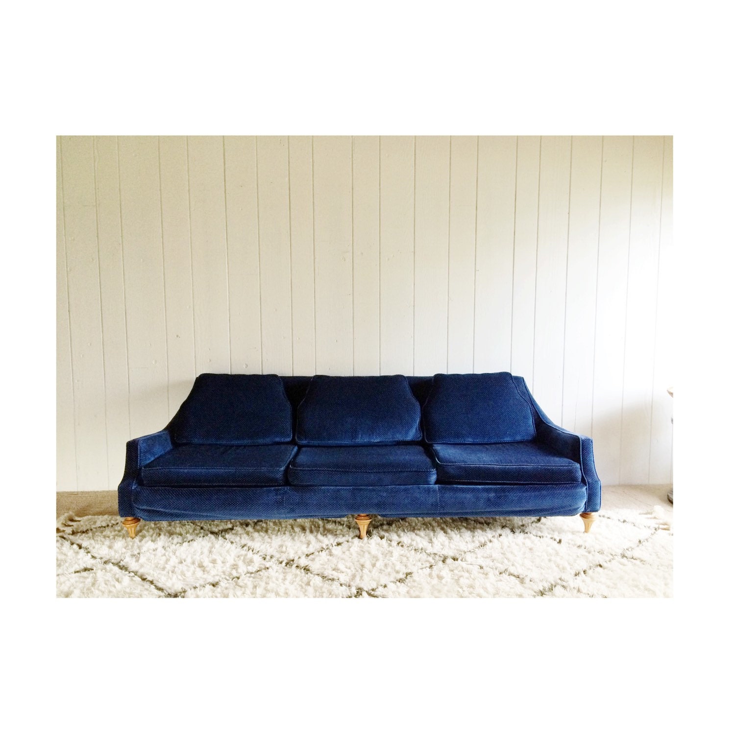 Retro Navy Blue Velvet Couch by MidCenturyTeak on Etsy