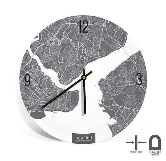 Frameless ISTANBUL Map Art Wall Clock Unique Contemporary