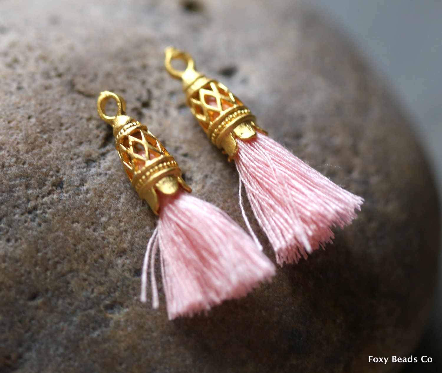 Pale Pink Mini Tassels With 24k Gold Plated Tassel Cap 