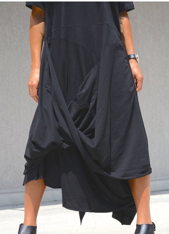 Extravagant black dress summer loose dress plus size