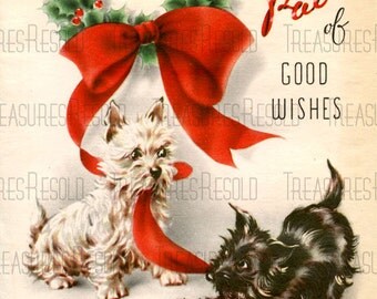 Retro Scottie Terrier Dogs Christmas Card #419 Digital Download