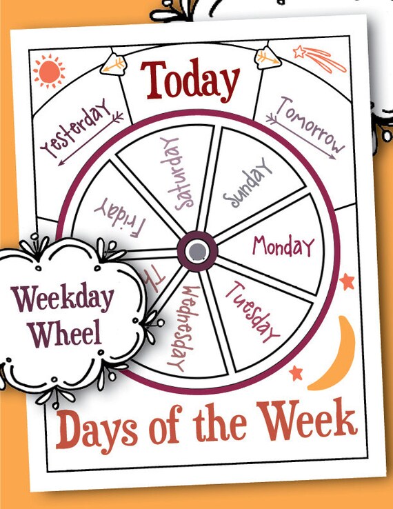 Items Similar To Printable Days Of The Week Wheel Classroom