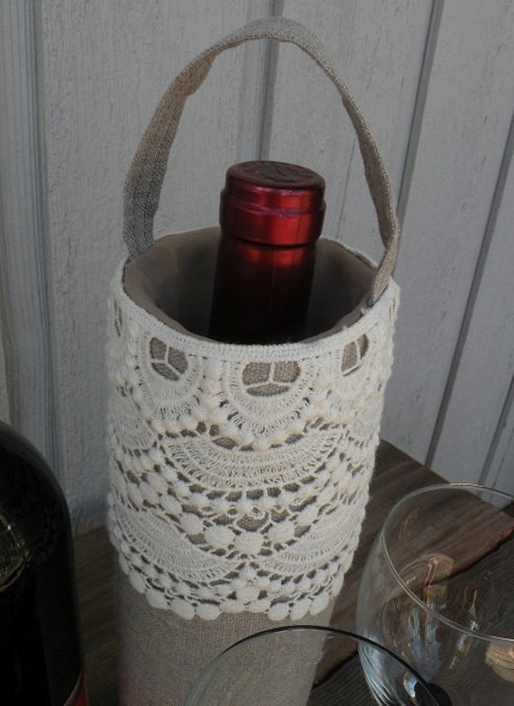 Linen Wine Tote Elegant Wine Bag Beautiful Wine by xoDaniBreen
