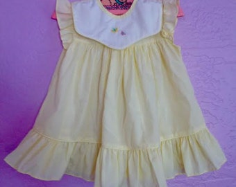 Vintage Yellow Butterflies Dress. Vintage Embroidered Butterflies Dress. Pale Yellow Butterfly Dress. Vintage Spring / Summer Dress. 6 month