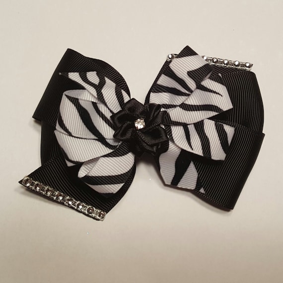 Items similar to Zebra Animal Print Hair Bow Headband Black and