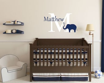 Elephant Wall Decal Baby Name Decal Elephant Vinyl Decal Name Wall Decal Nursery Wall Decal Nursery Wall Decor Baby Bedroom Decal