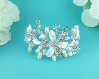 Bridal bracelet, Pearl Wedding Bracelet, rhinestone pearl bracelet, crystal ivory white pearl bracelet, bridal jewelry bracelet