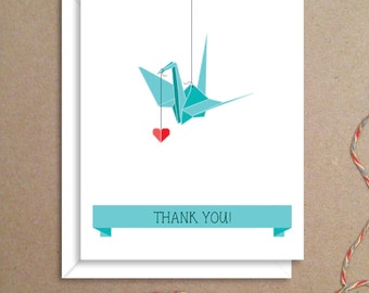 Origami Crane Note Cards - Baby Shower Thank You Notes - Wedding Thank You Notes - Bridal Shower Notes - Illustrated Note Cards