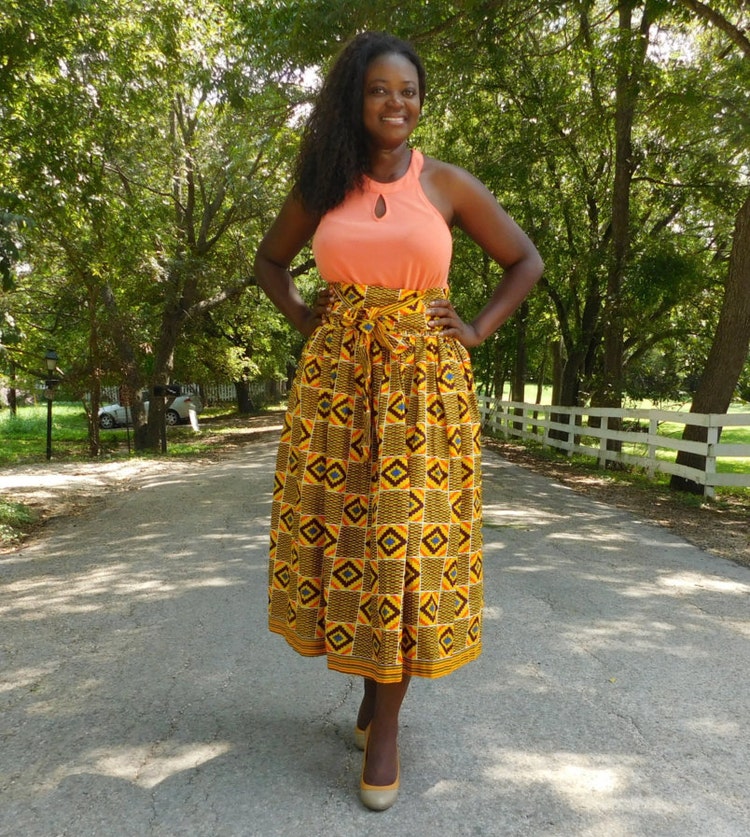 Yellow Kente Midi Skirt African Clothing by MsAlabaAfricanShop