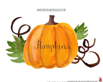 Clip art: "PUMPKIN" hand painted watercolor clip art, autumn clip art, 36 clipart 300 dpi PNG files (5214)