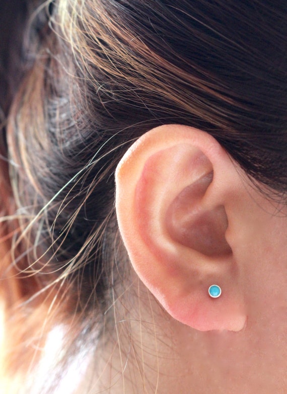 Tiny Turquoise Stud Earrings Small Turquoise by JCoJewellery