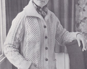 PDF womens aran cable cardigan jacket sizes vintage knitting pattern pdf INSTANT download sweater pattern only pdf