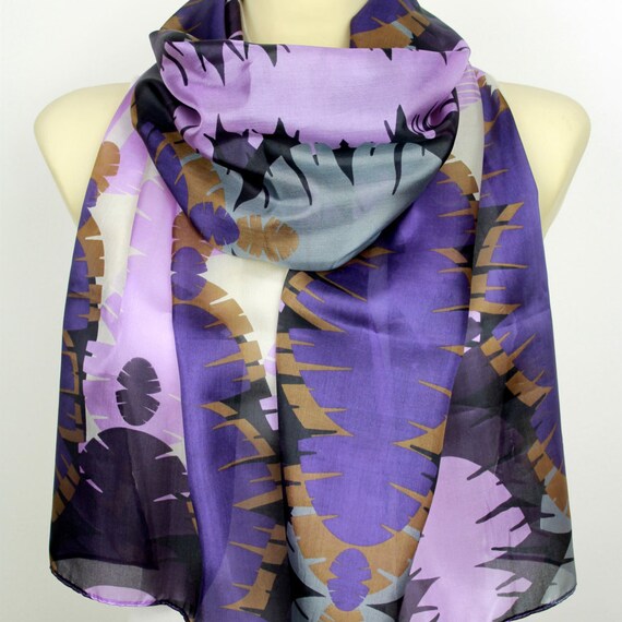Purple Silk Scarf Printed Silk Scarf Geometric Silk Scarf Gift for her Gift Women Summer Outdoors Summer Party Womens Summer Accessories