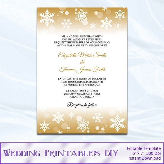 Winter Wedding Invitation Template Diy By Weddingprintablesdiy Winter Wedding Invitation Templates Free