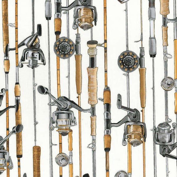 Cream Fishing Poles Fabric Yardage. Great North Fishing