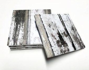 White Wood Design Coasters - Rustic Wood Pattern Home Decor - Drink Coasters - Tile Coasters - Ceramic Coasters - Table Coasters